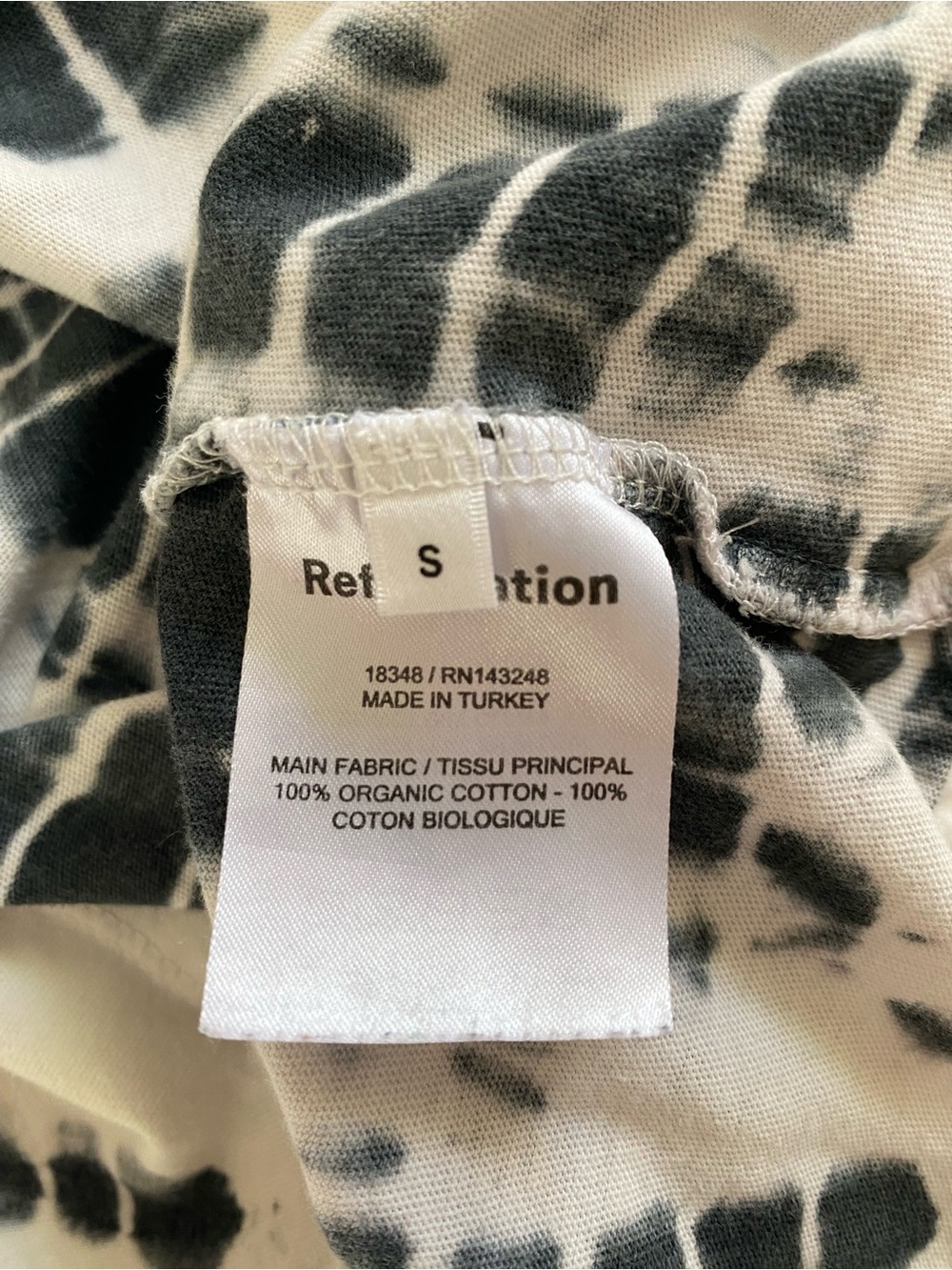 Reformation Black & White Tie-Dye Long Sleeve Crewneck Organic Cotton Small - Picture 5 of 9